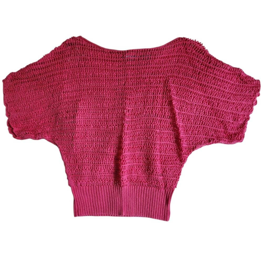 Eight Eight Eight Pink Crochet Knit Round Neck Top Sz S